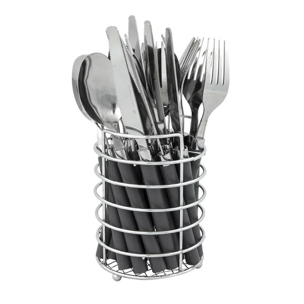 Bo-Camp Cutlery Set with Basket 24 Pieces 6 Persons Grey