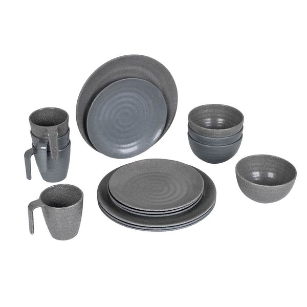 Bo-Camp Tableware Stone 16 Pieces Grey
